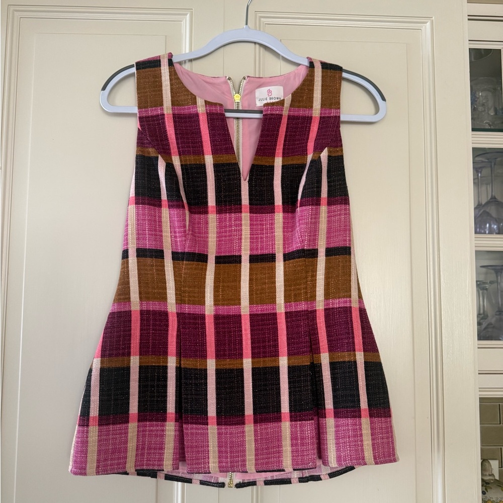 JB by Julie Brown Pink and Brown Plaid Sleeveless Top